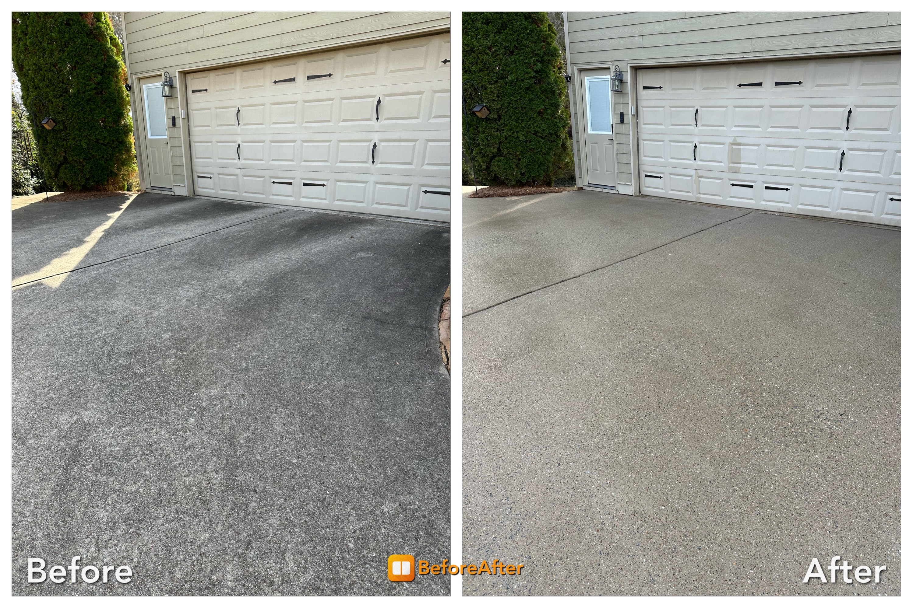 Before and after cleaned concrete driveway