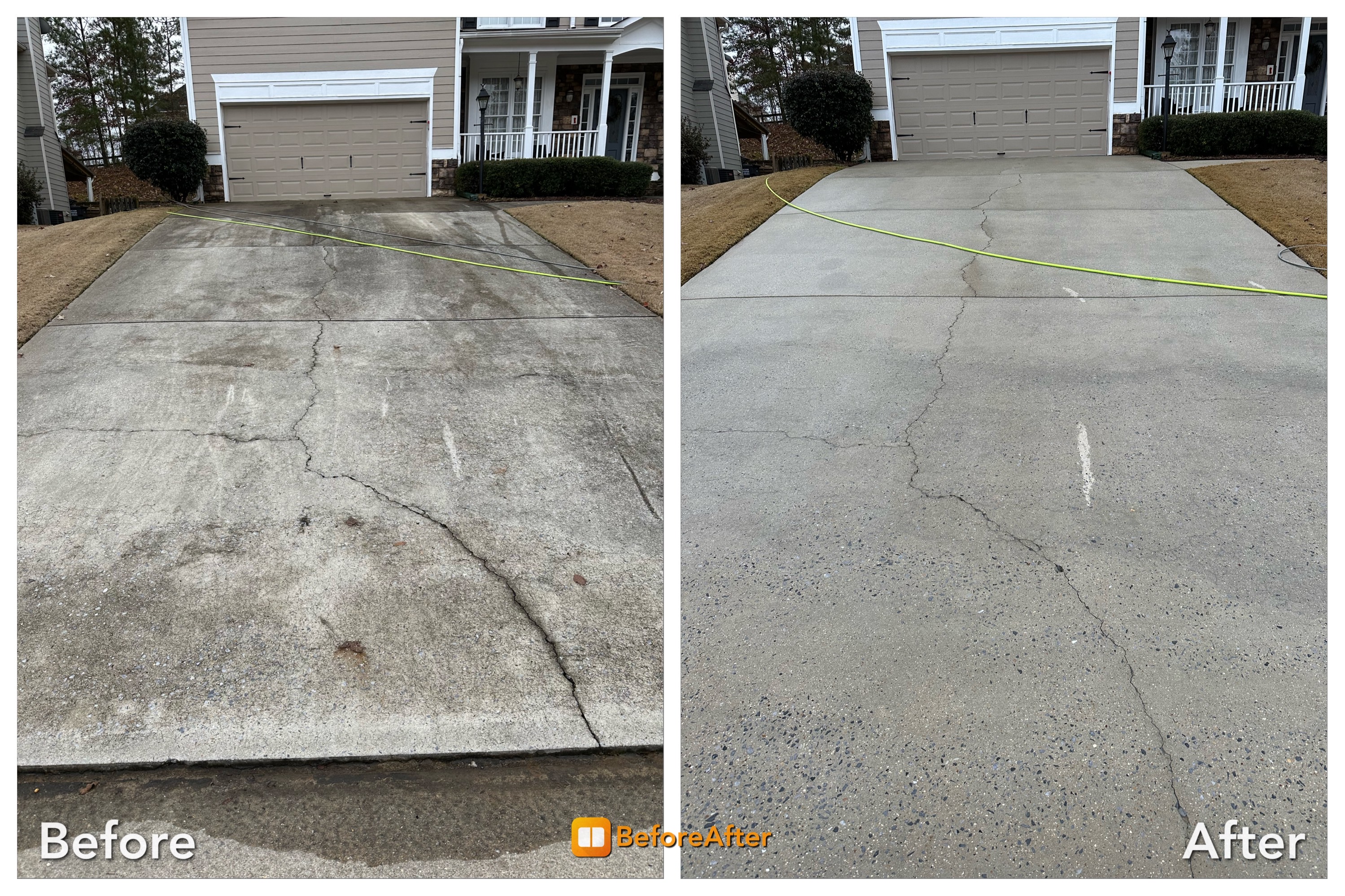 Before and after cleaned concrete