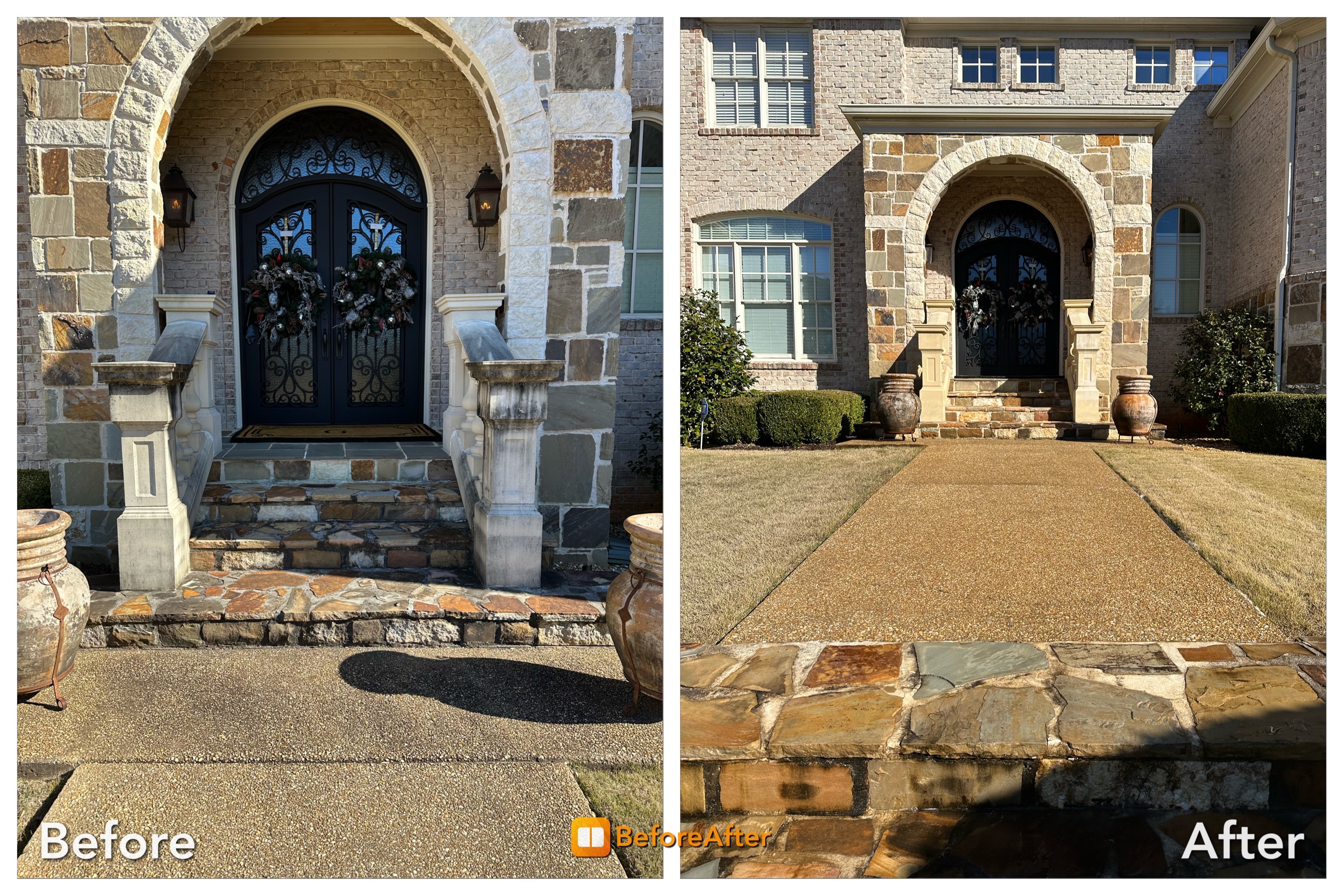 Before and after Concrete Entry Way with stone work