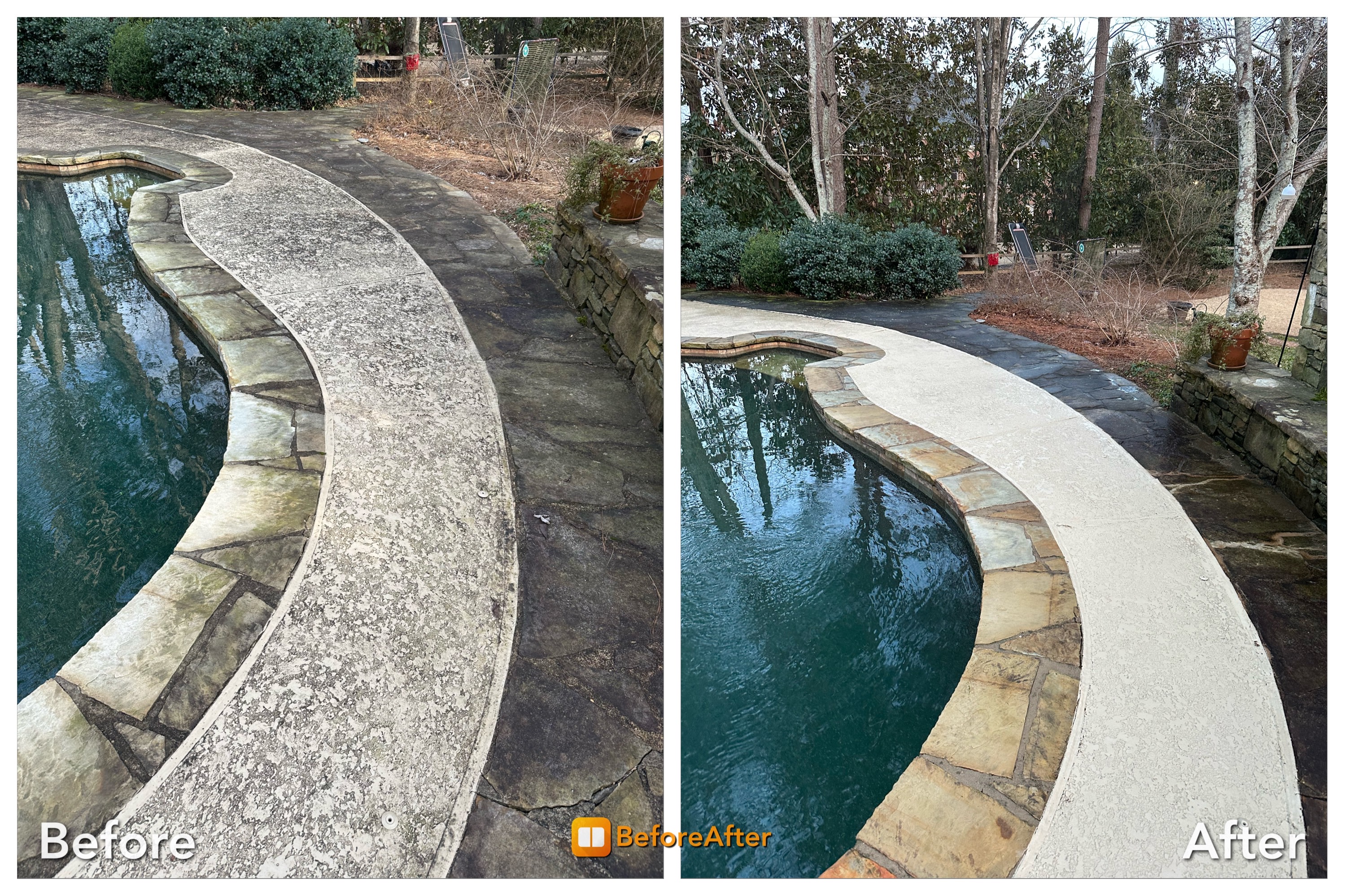 Pool deck before and after