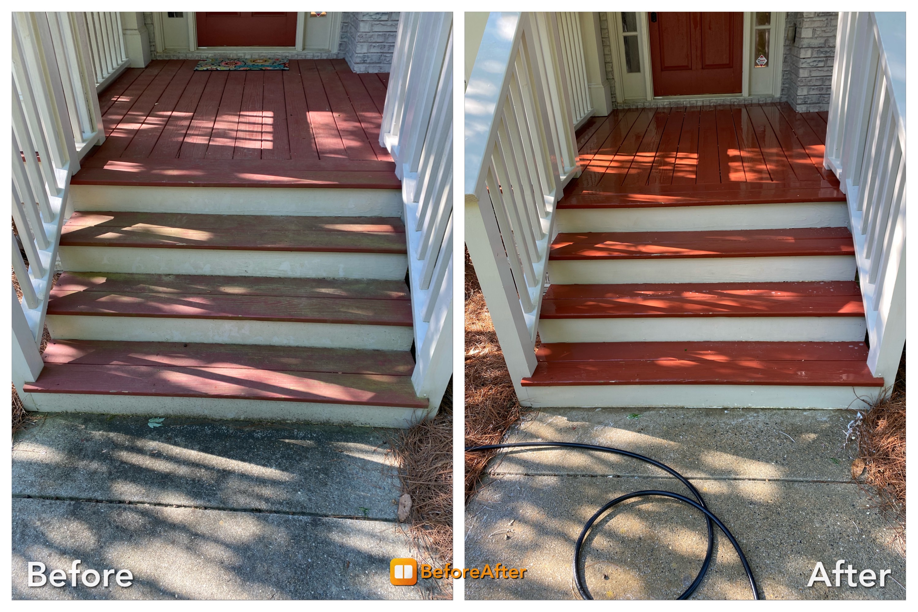 Before and after cleaned Wood Steps