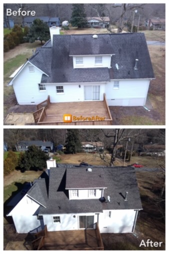 Aerial Rear shot Roof before and after