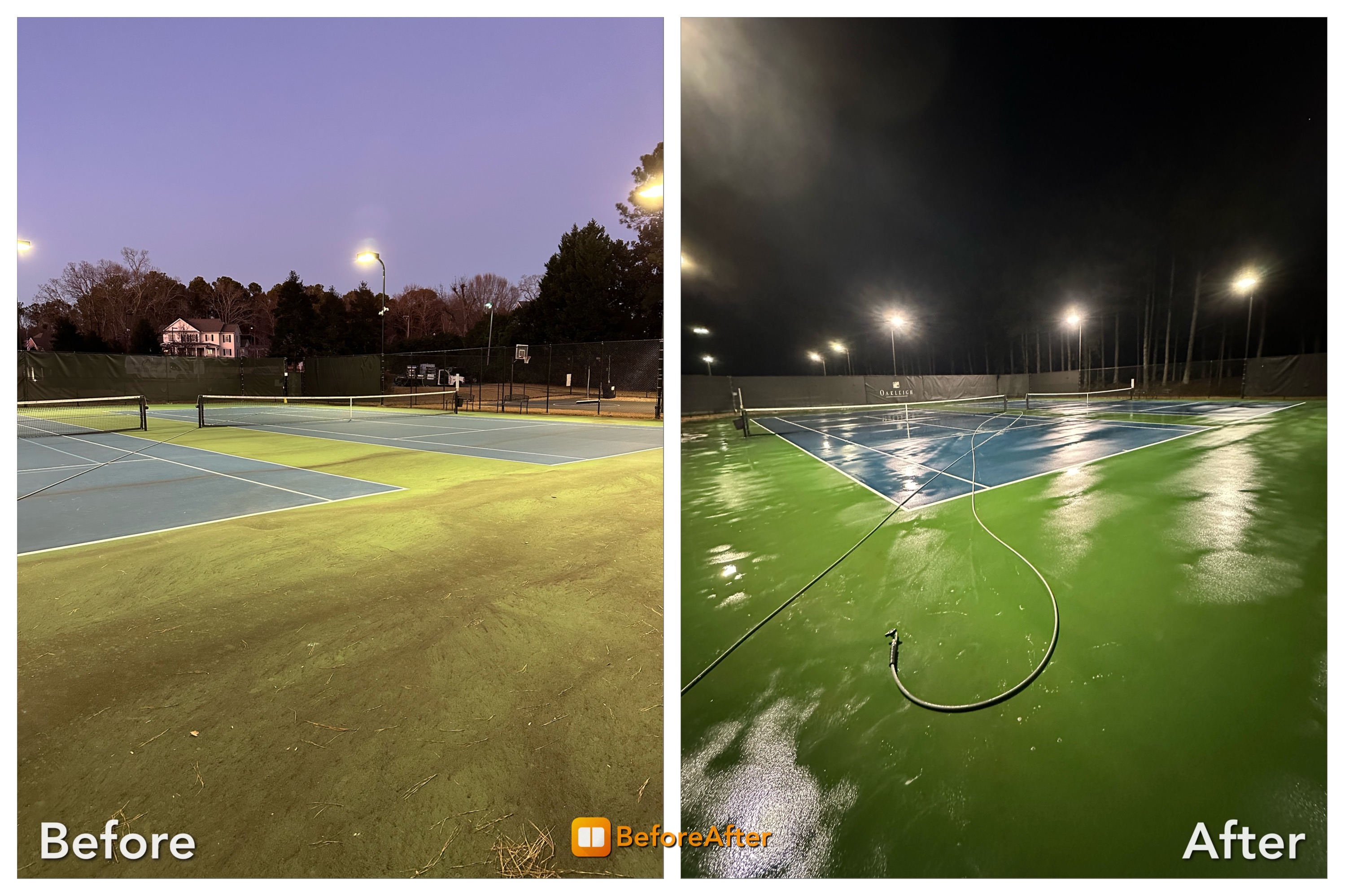 Hot Water Used to Soft Wash Tennis Courts